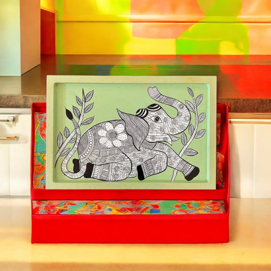 Wooden Hand Painted Serving Tray Elephant Design