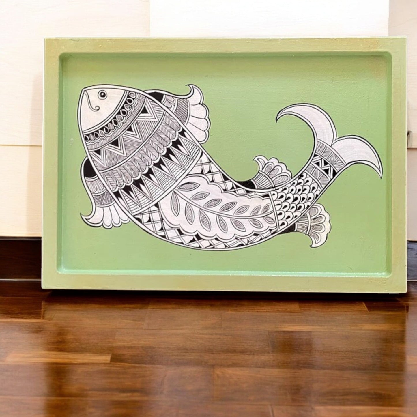 Wooden Hand Painted Serving Tray Fish Design