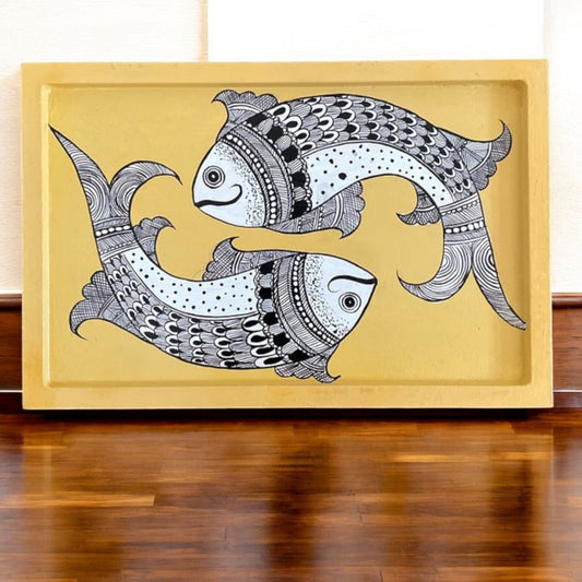 Wooden Hand Painted Serving Tray Fish Design