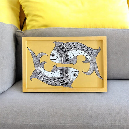 Wooden Hand Painted Serving Tray Fish Design