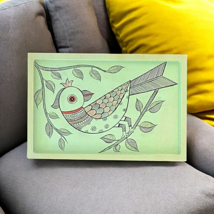 Wooden Hand Painted Serving Tray Bird Design