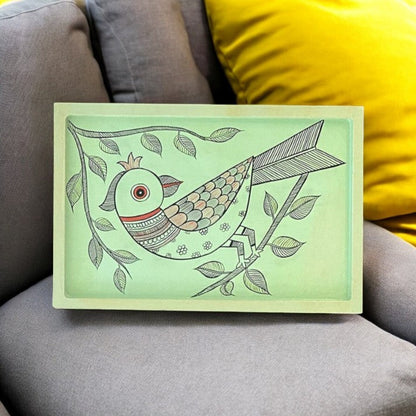 Wooden Hand Painted Serving Tray Bird Design