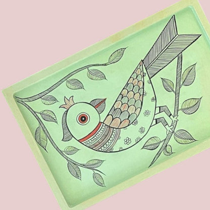 Wooden Hand Painted Serving Tray Bird Design