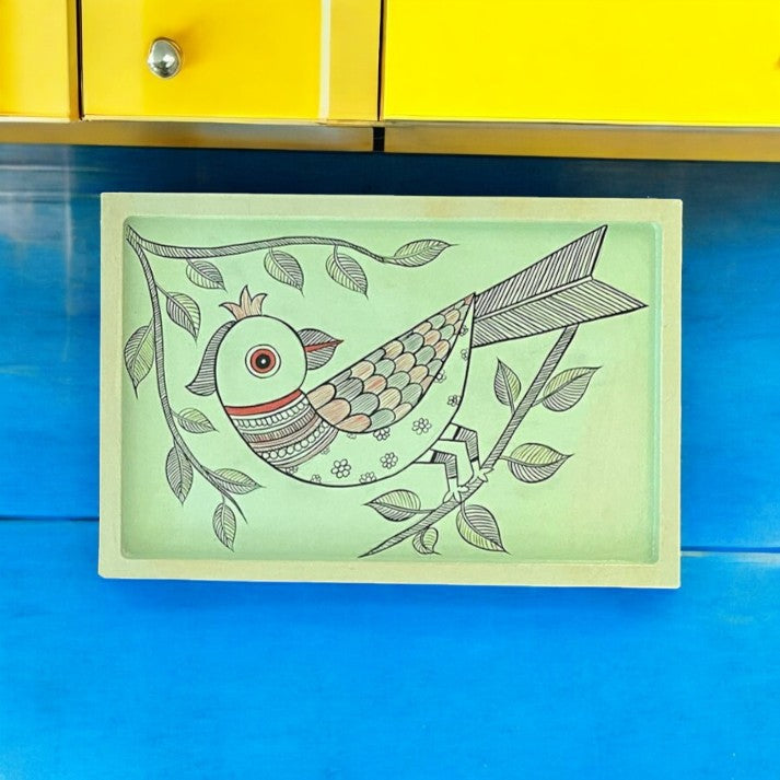 Wooden Hand Painted Serving Tray Bird Design