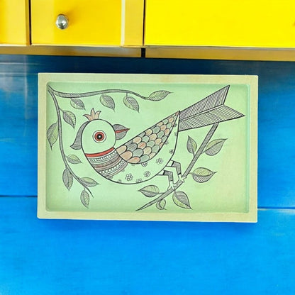 Wooden Hand Painted Serving Tray Bird Design