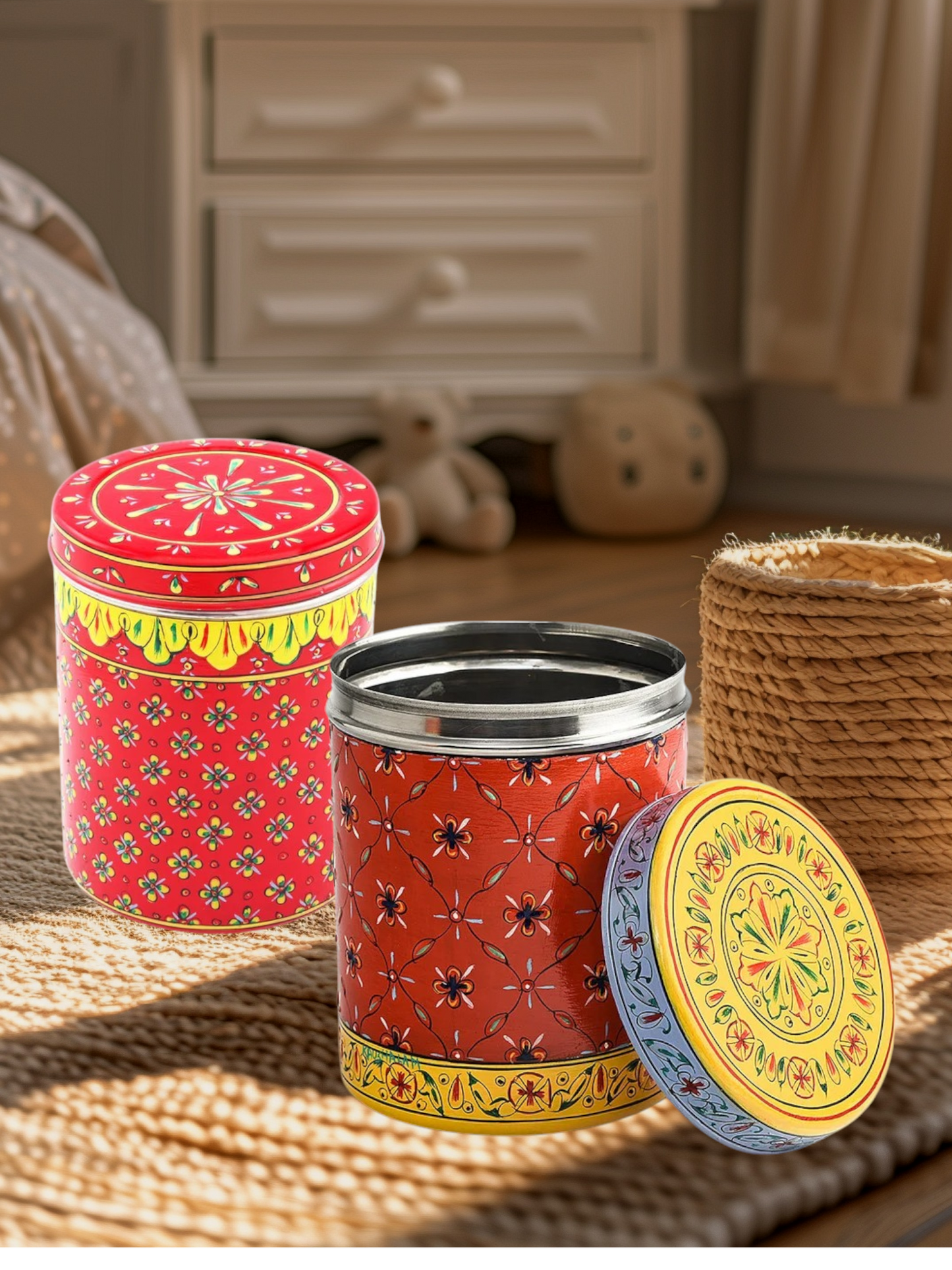 Hand Painted Steel Storage Container Set