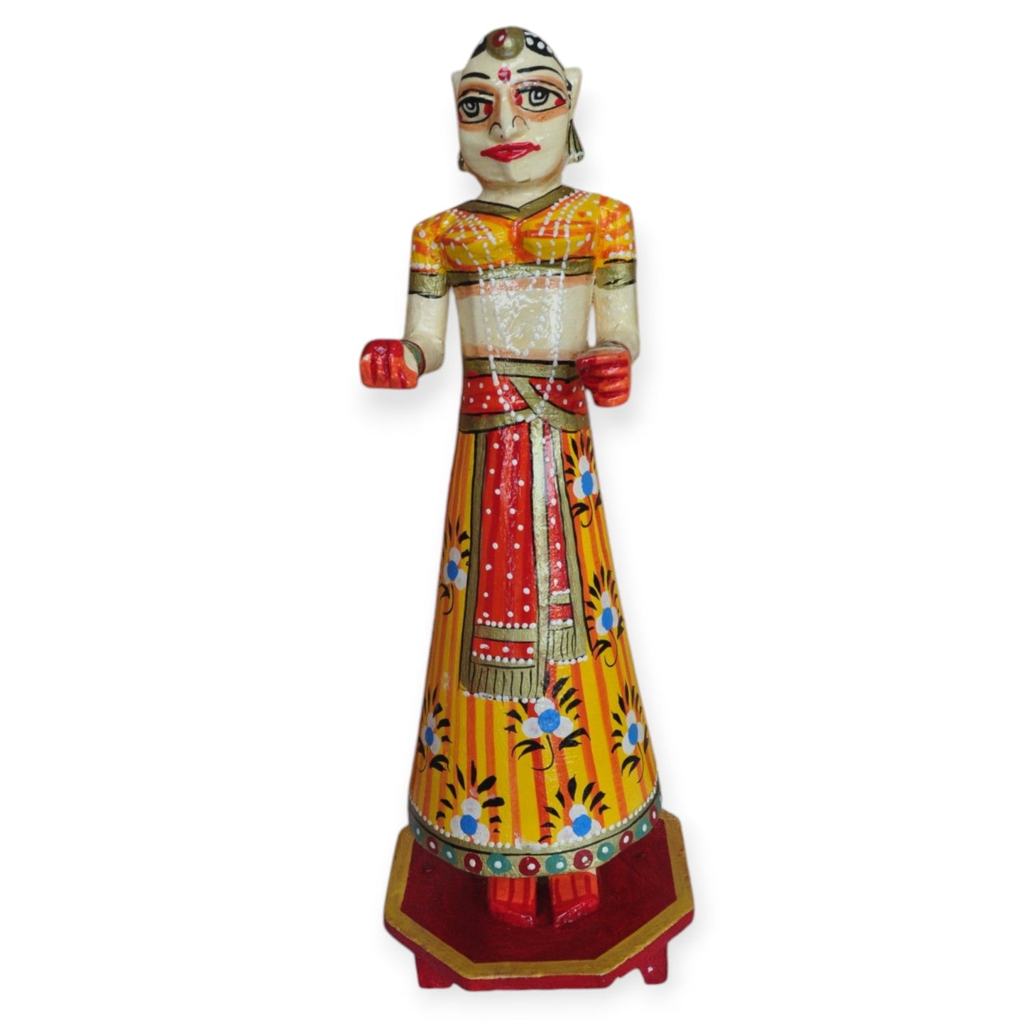 Wooden Hand Painted Rajasthani Gangaur Doll Set-Yellow