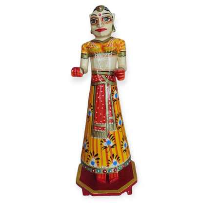 Wooden Hand Painted Rajasthani Gangaur Doll Set-Yellow