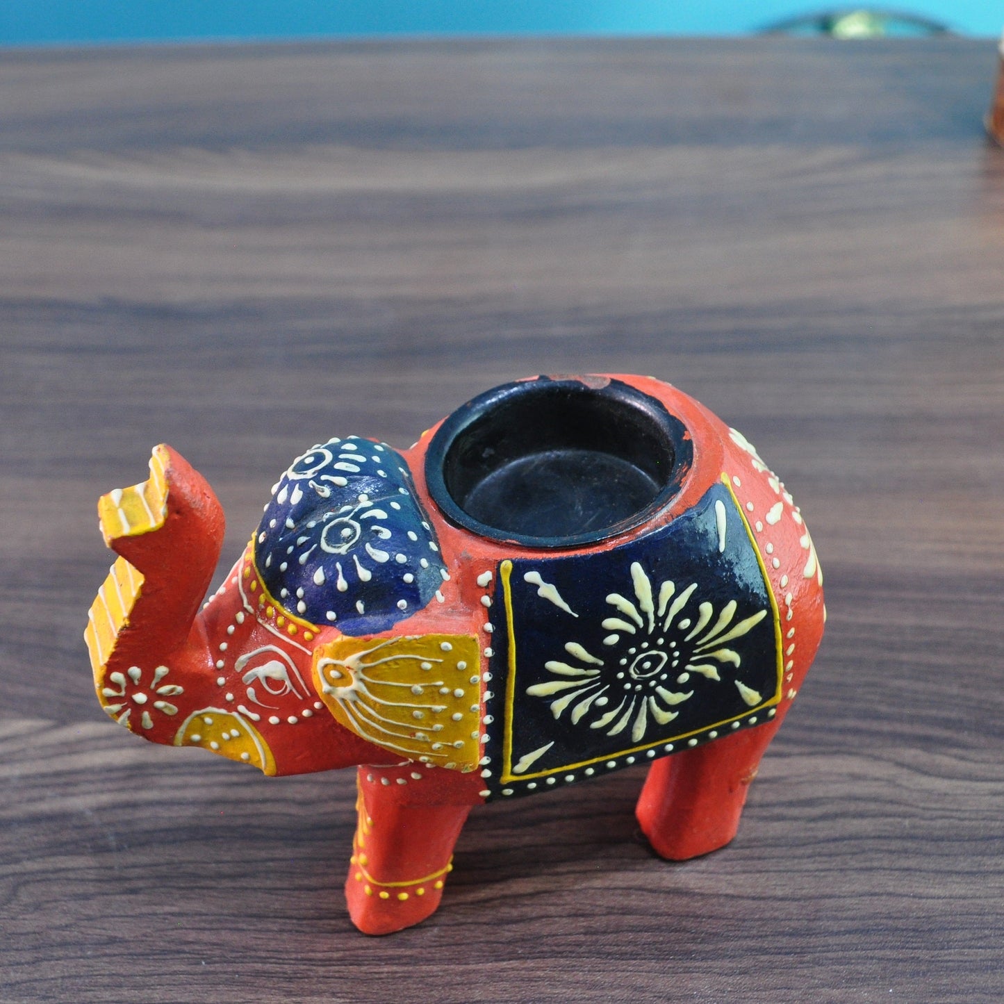 Wooden Elephant Tea Light Candle Holder pair