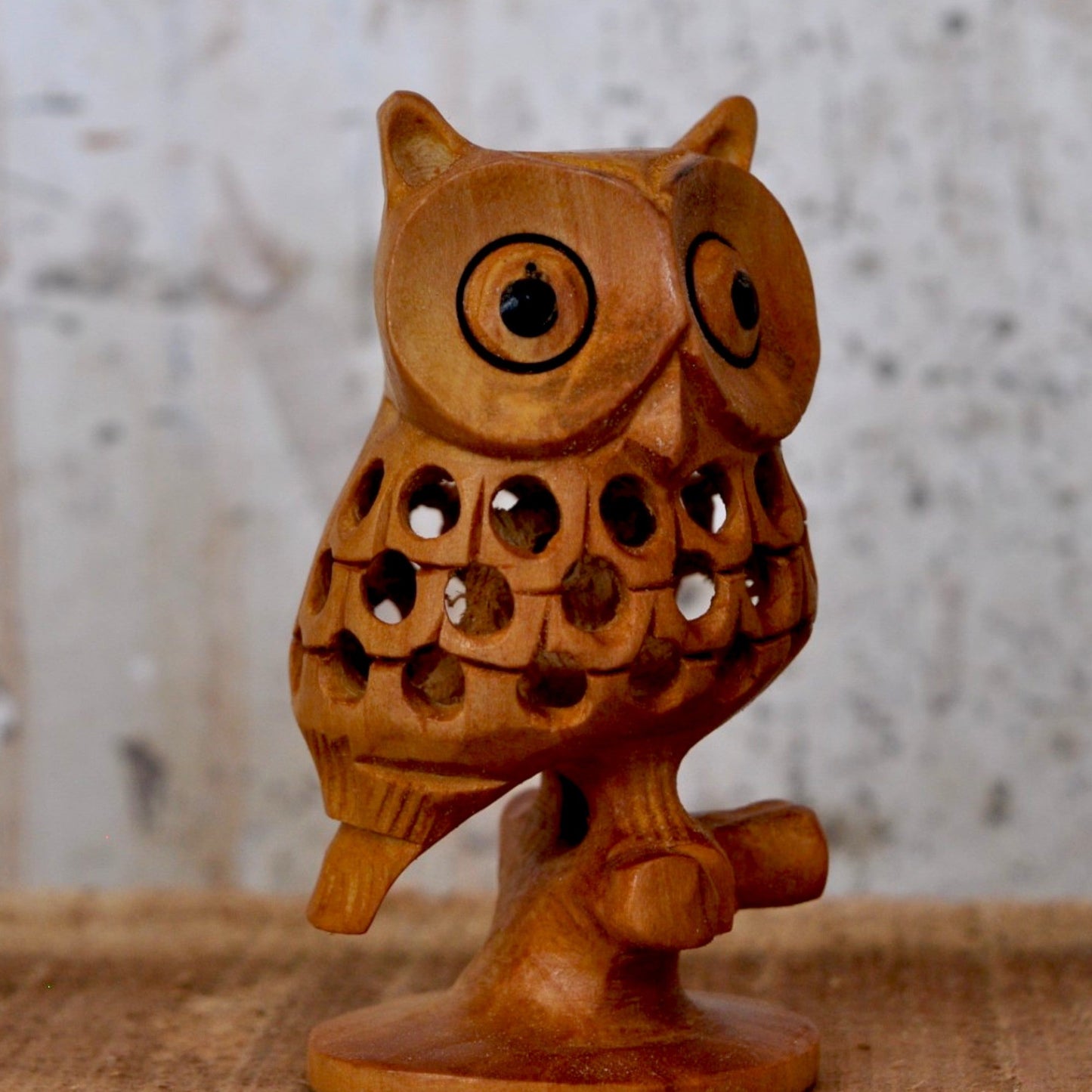 Wooden Carving Undercut Owl Statue