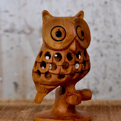 Wooden Carving Undercut Owl Statue