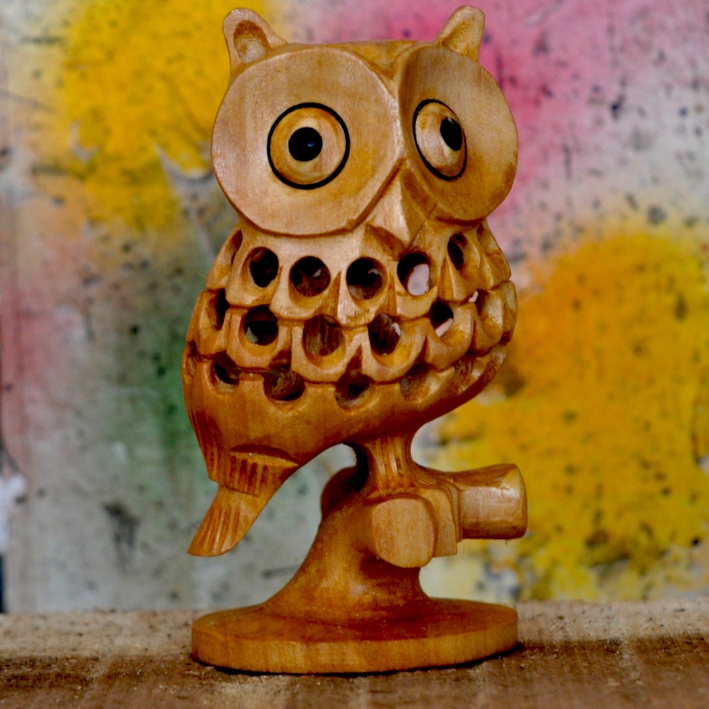 Wooden Carving Undercut Owl Statue