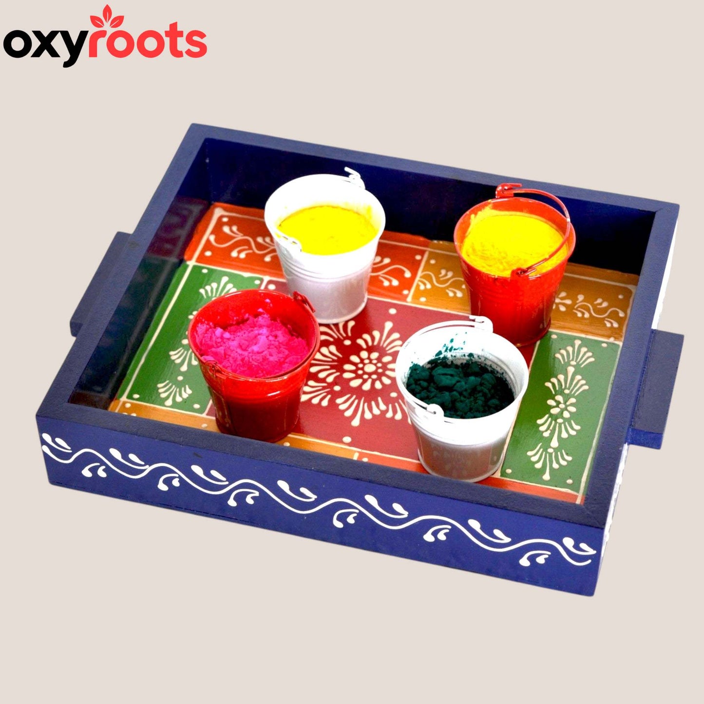 Wooden Hand Painted Holi Tray With Balty