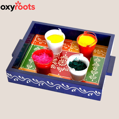 Wooden Hand Painted Holi Tray With Balty