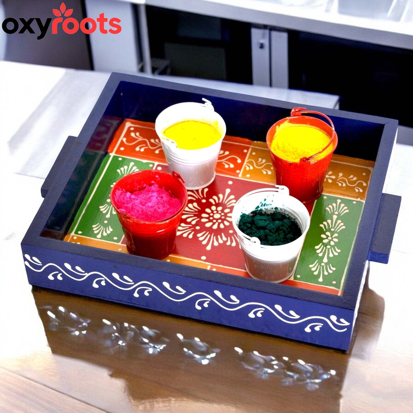 Wooden Hand Painted Holi Tray With Balty