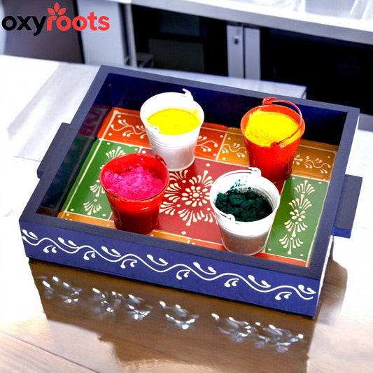 Wooden Hand Painted Holi Tray With Balty