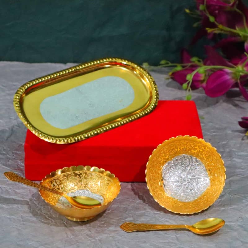 Silver Gold Plated Bowl With Spoon Set