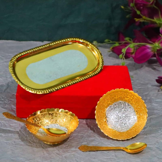 Silver Gold Plated Bowl With Spoon Set