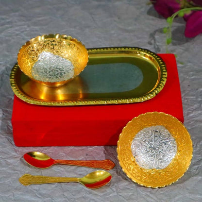 Silver Gold Plated Bowl With Spoon Set