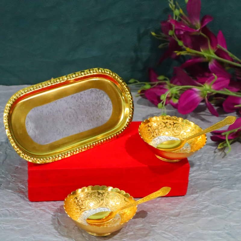 Silver Gold Plated Bowl With Spoon Set