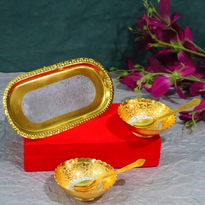 Silver Gold Plated Bowl With Spoon Set