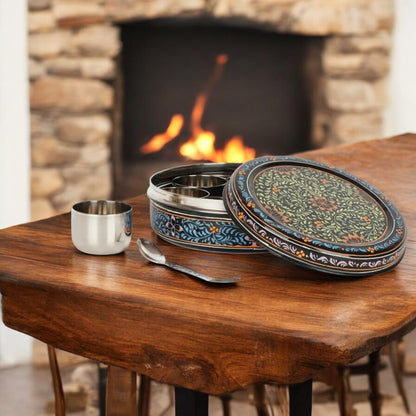 Hand Painted Spice Box With 7 Compartments-Black