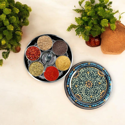 Hand Painted Spice Box With 7 Compartments-Black