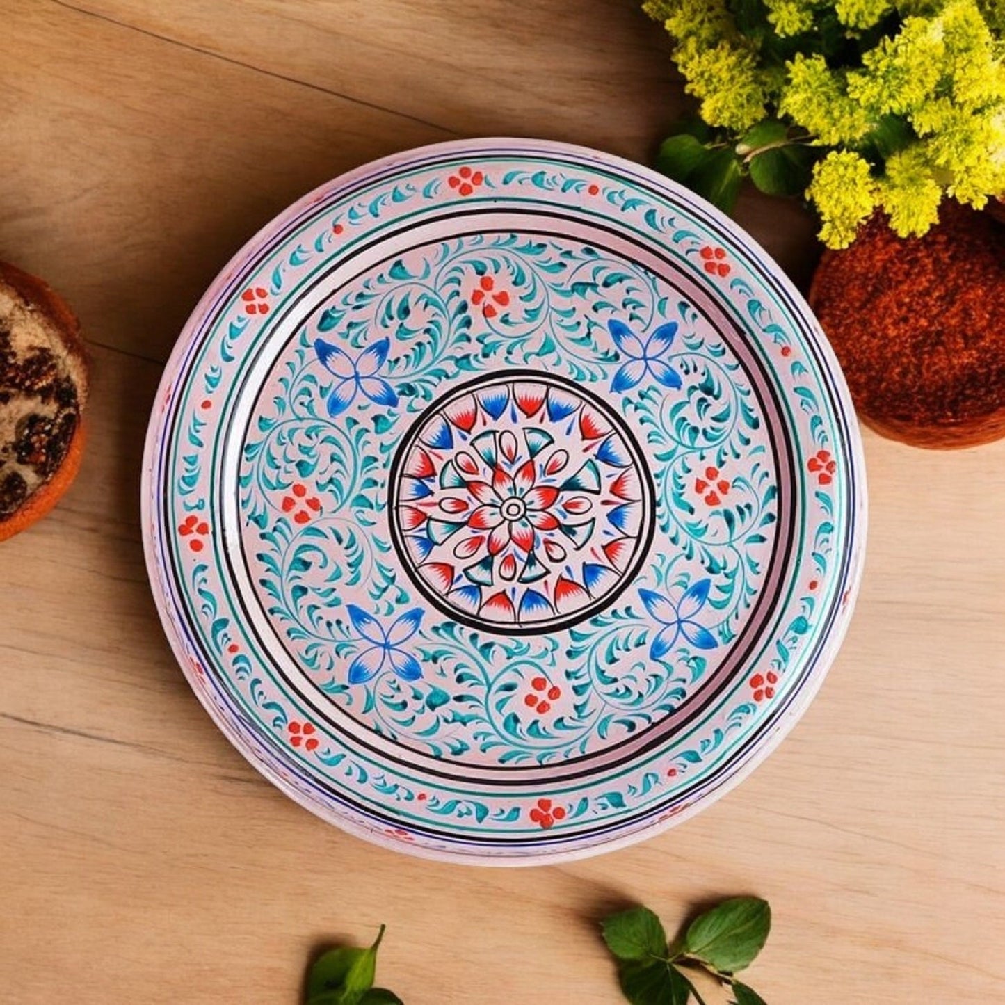 Hand Painted Spice Box With 7 Compartments-Pink