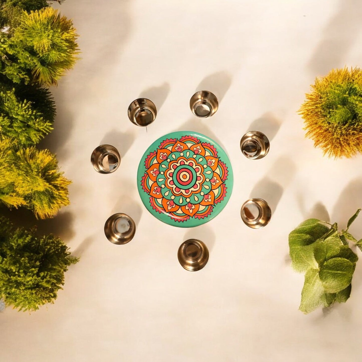 Hand Painted Spice Box With 7 Compartments-Mandala Design