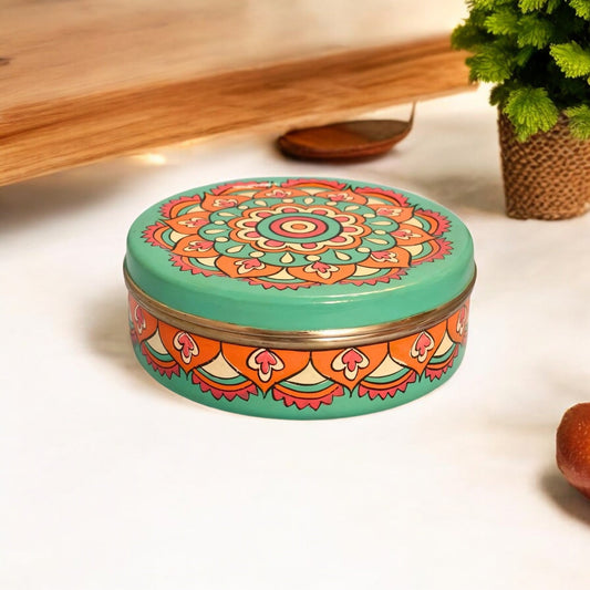 Hand Painted Spice Box With 7 Compartments-Mandala Design