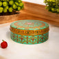 Hand Painted Spice Box With 7 Compartments-Green And Gold Design