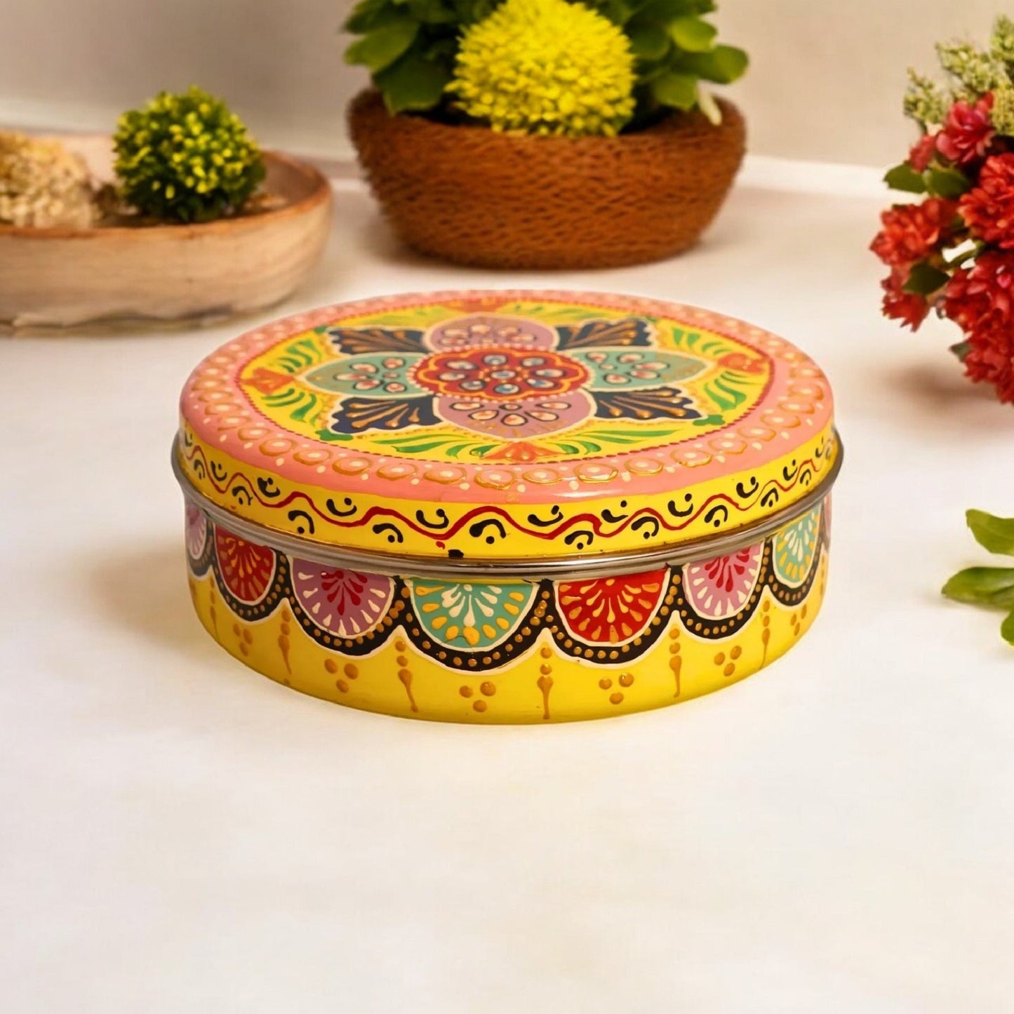 Hand Painted Spice Box With 7 Compartments-Multicolor Design