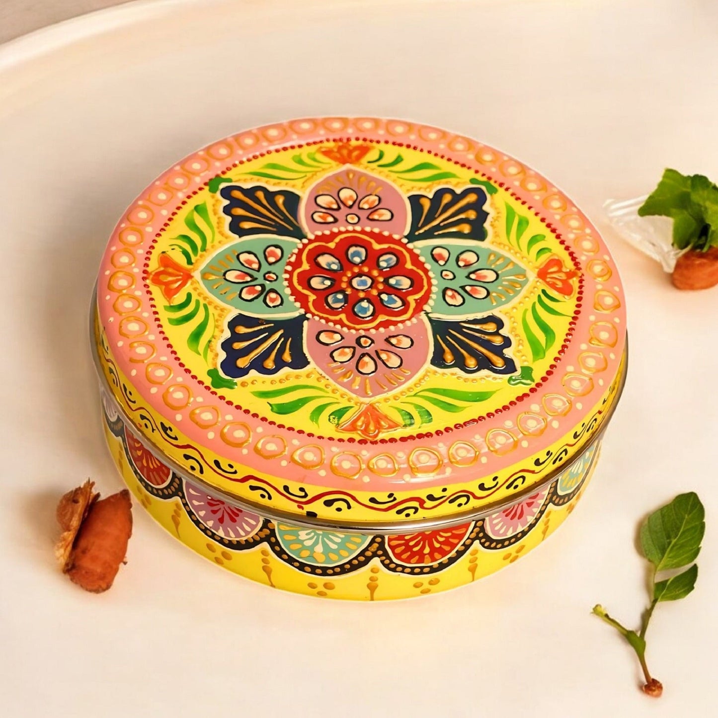 Hand Painted Spice Box With 7 Compartments-Multicolor Design