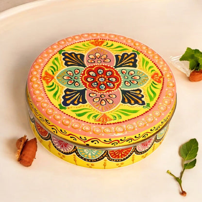Hand Painted Spice Box With 7 Compartments-Multicolor Design