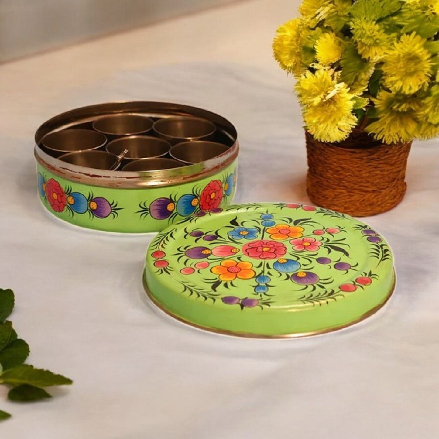 Hand Painted Spice Box With 7 Compartments