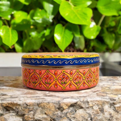 Hand Painted Spice Box With 7 Compartments-Multicolor