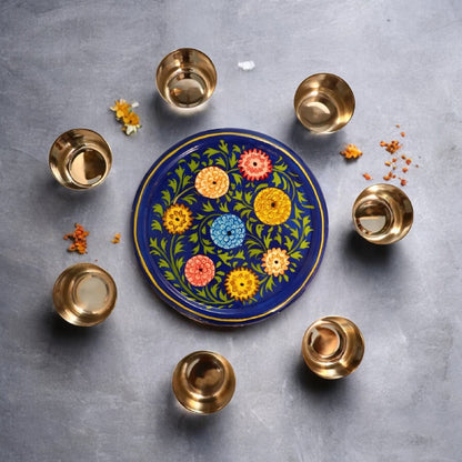 Hand Painted Spice Box With 7 Compartments-Blue