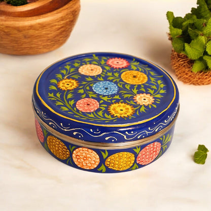 Hand Painted Spice Box With 7 Compartments-Blue