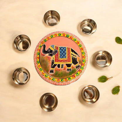 Hand Painted Spice Box With 7 Compartments-Orange And Red