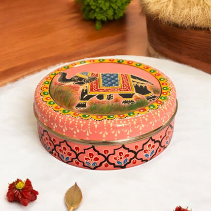 Hand Painted Spice Box With 7 Compartments-Orange And Red