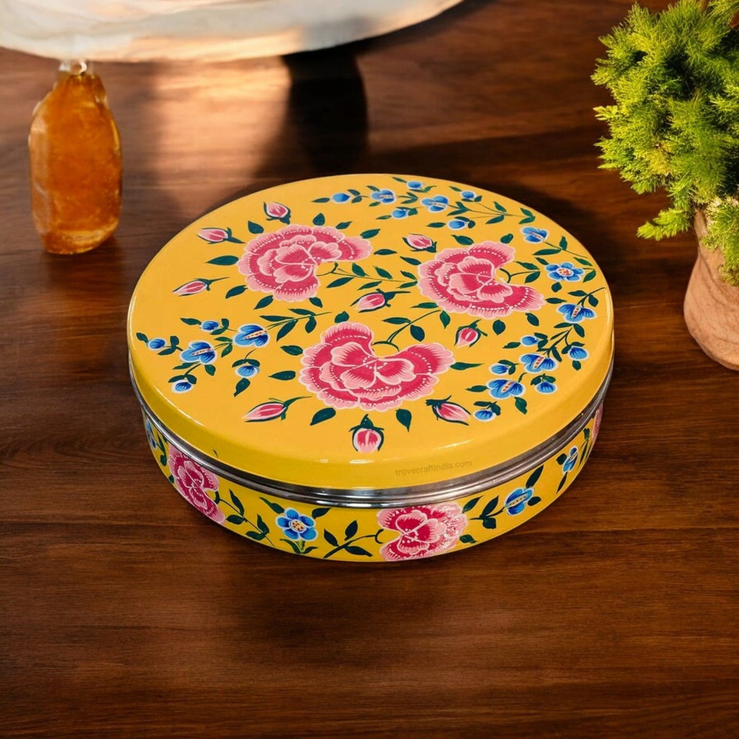 Hand Painted Spice Box With 7 Compartments-Yellow