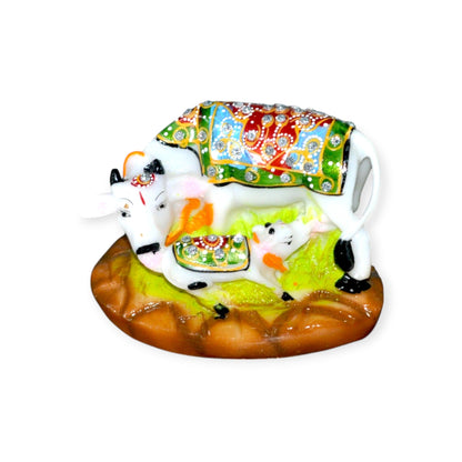 Marble Kamdhenu Idol Cow With Calf Statue