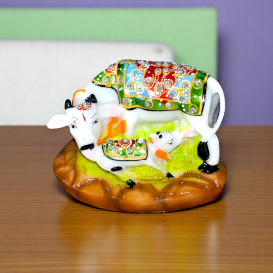 Marble Kamdhenu Idol Cow With Calf Statue