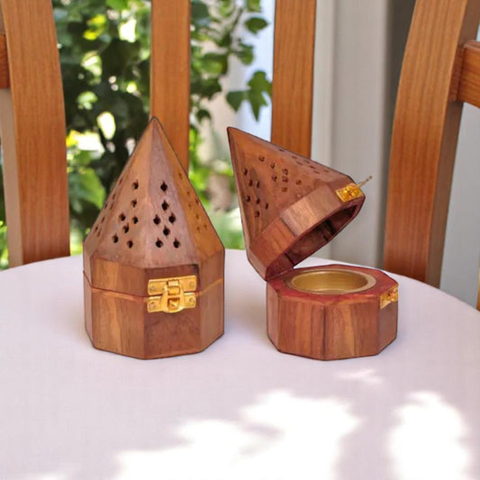 Wooden Dhoop Dani Stand Round Shape Box set of 2 Pc