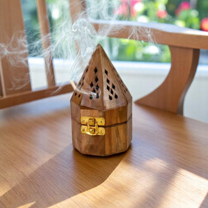 Wooden Dhoop Dani Stand Round Shape Box set of 2 Pc