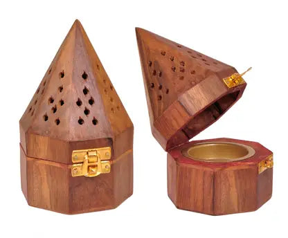 Wooden Dhoop Dani Stand Round Shape Box set of 2 Pc