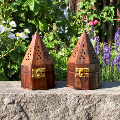 Wooden Dhoop Dani Stand Round Shape Box set of 2 Pc