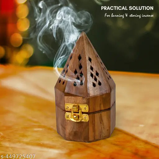 Wooden Dhoop Dani Stand Round Shape Box set of 2 Pc