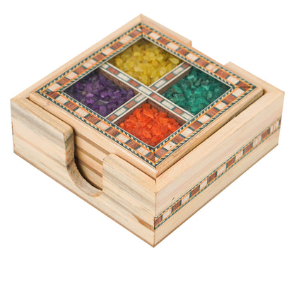 Wooden Gemstone Pine Coaster Set