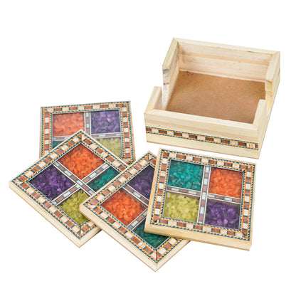 Wooden Gemstone Pine Coaster Set